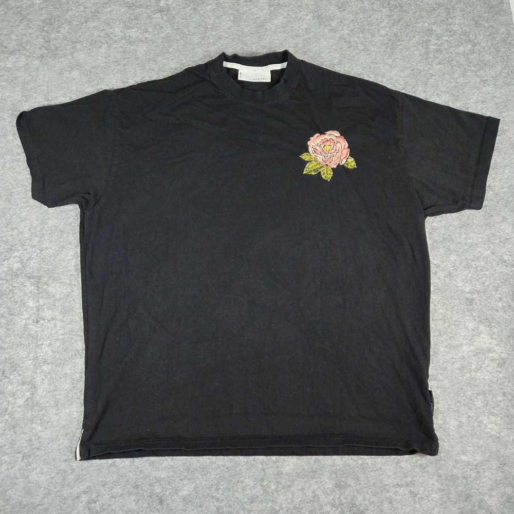 I Love Ugly Mens Black Rose Embroidered Streetwear T-Shirt Medium